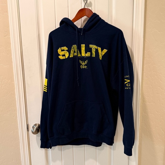 Grunt Style Dark Blue Salty hoodie with Yellow Print - Picture 1 of 10